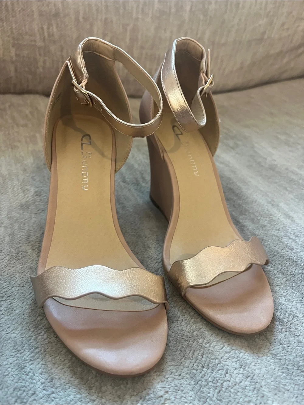 CL by Laundry Rose Gold Ankle-Strap Wedge Sandals